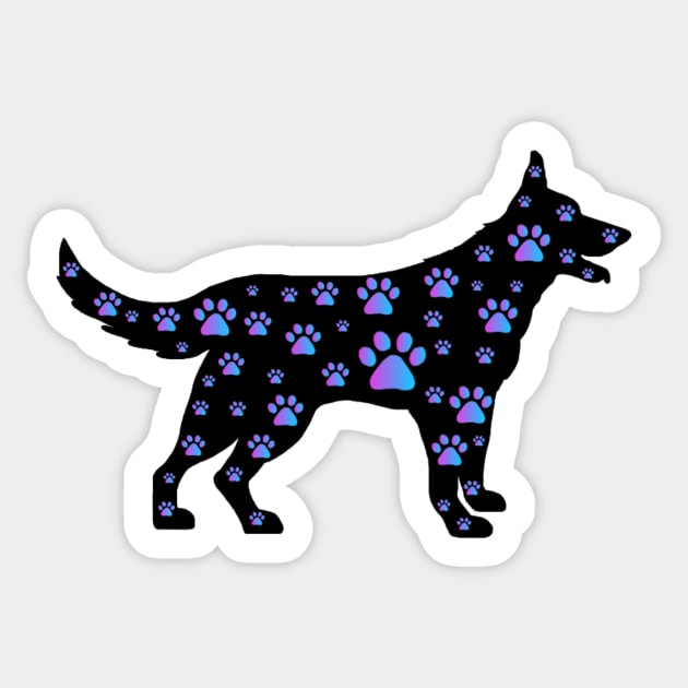 Blue Purple Paw Print Black Dog Silhouette Sticker by Art by Deborah Camp